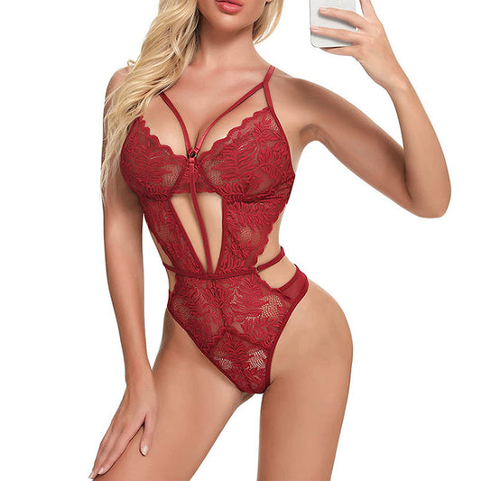 Sexy Lingerie Set Sexy Red G-string Underwear Women'S Sexy Underwear Lace Cutout Bodysuit Seduces Beautiful Back Jumpsuit ﻿