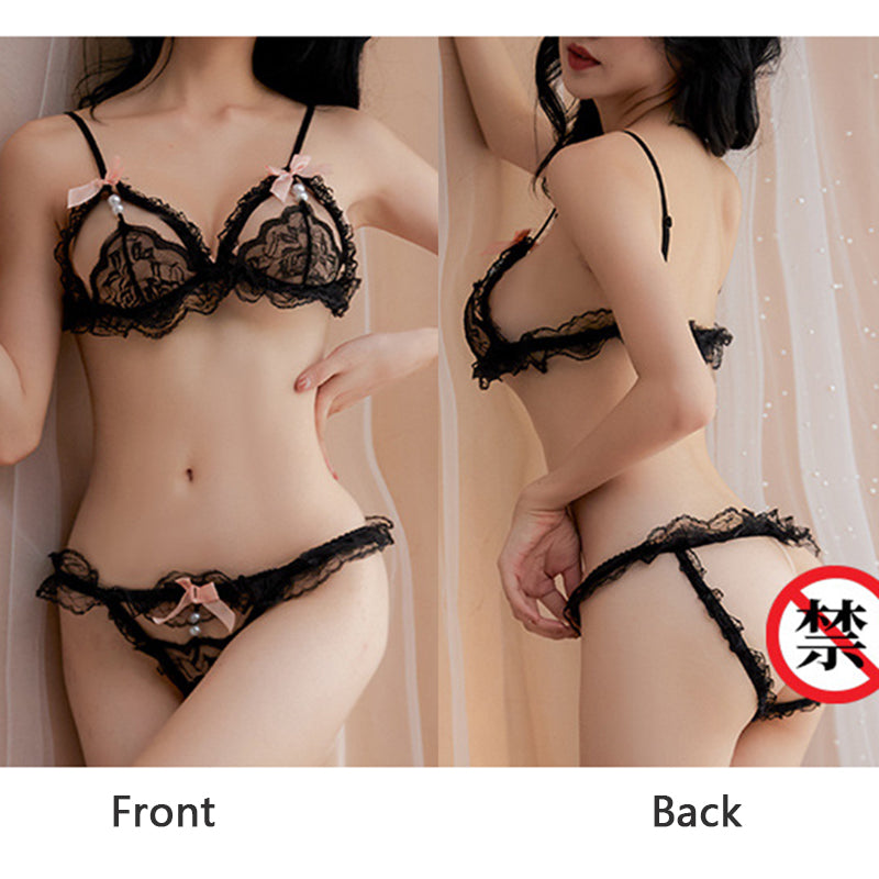 Women Lingerie Sets Porno Lace Sexy Lingerie Transparent Bra+Thong Set Underwear