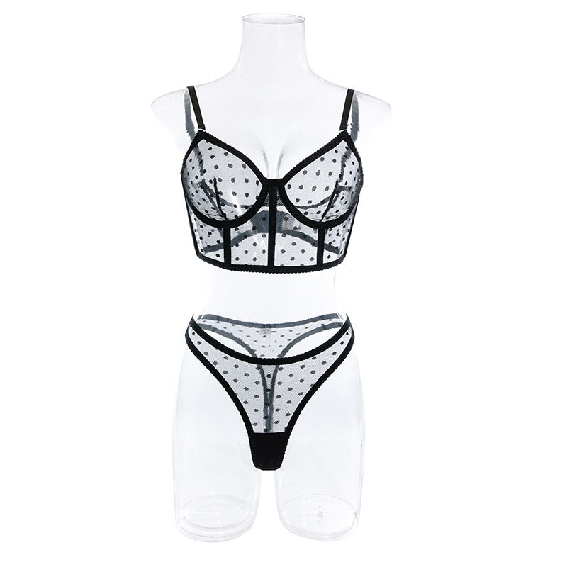 New Polka Dot Lingerie Set Sexy Tummy Tuck Push Up Bra Sexy Thong Set