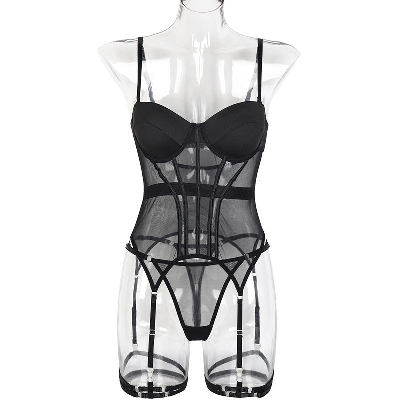 Sexy Lingerie Comfortable Mesh Breathable Shaping Split Set with Steel Ring Closure and Leg Ring Sexy Lingerie